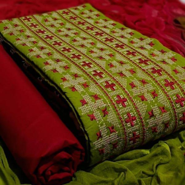 PC Cotton 3 Designer Cotton Kashmiri Work Dress Materials